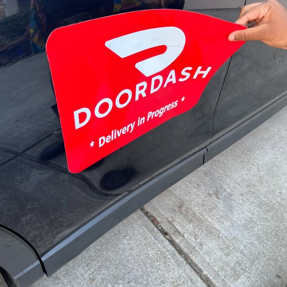 2 (TWO) Reflective DoorDash Car Magnets - Removable Decals - Delivery Door Dash - Picture 3 of 13